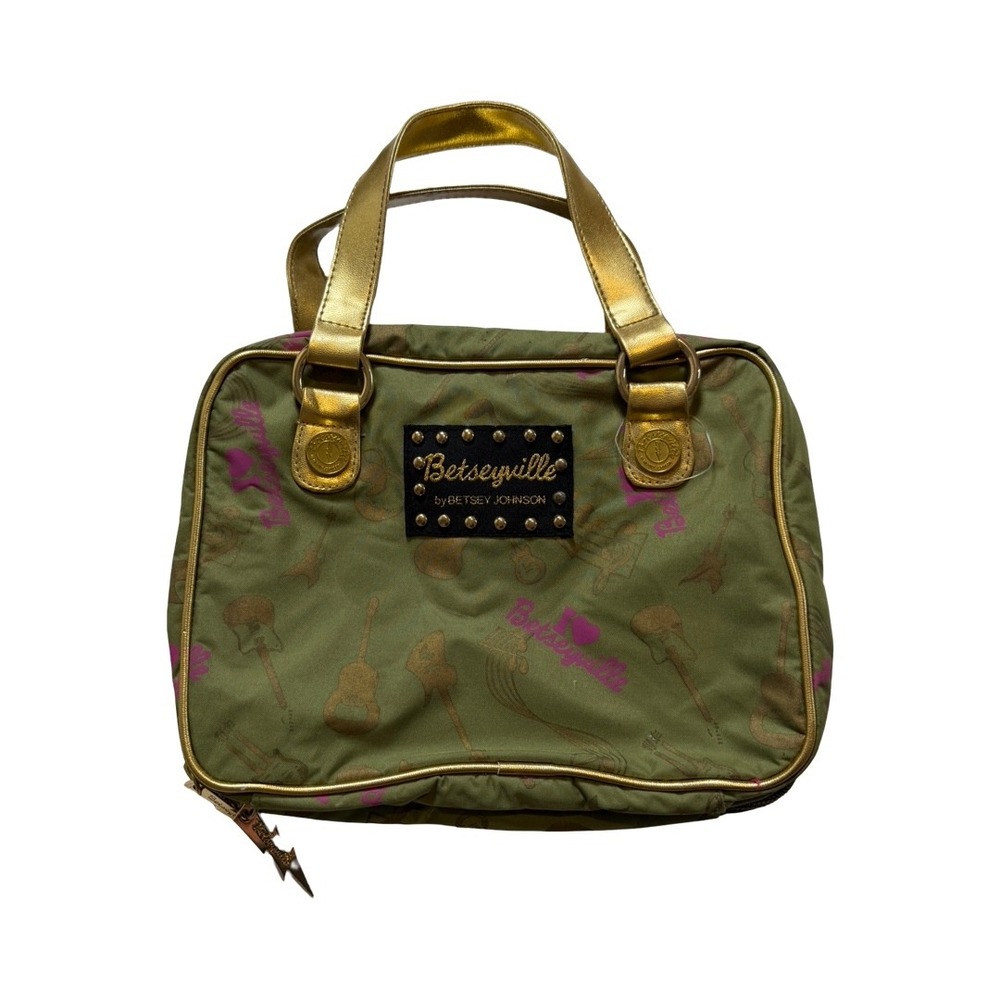 Betseyville by Betsey Johnson Guitar Print Cosmetic Bag Set Olive Gold Y2K